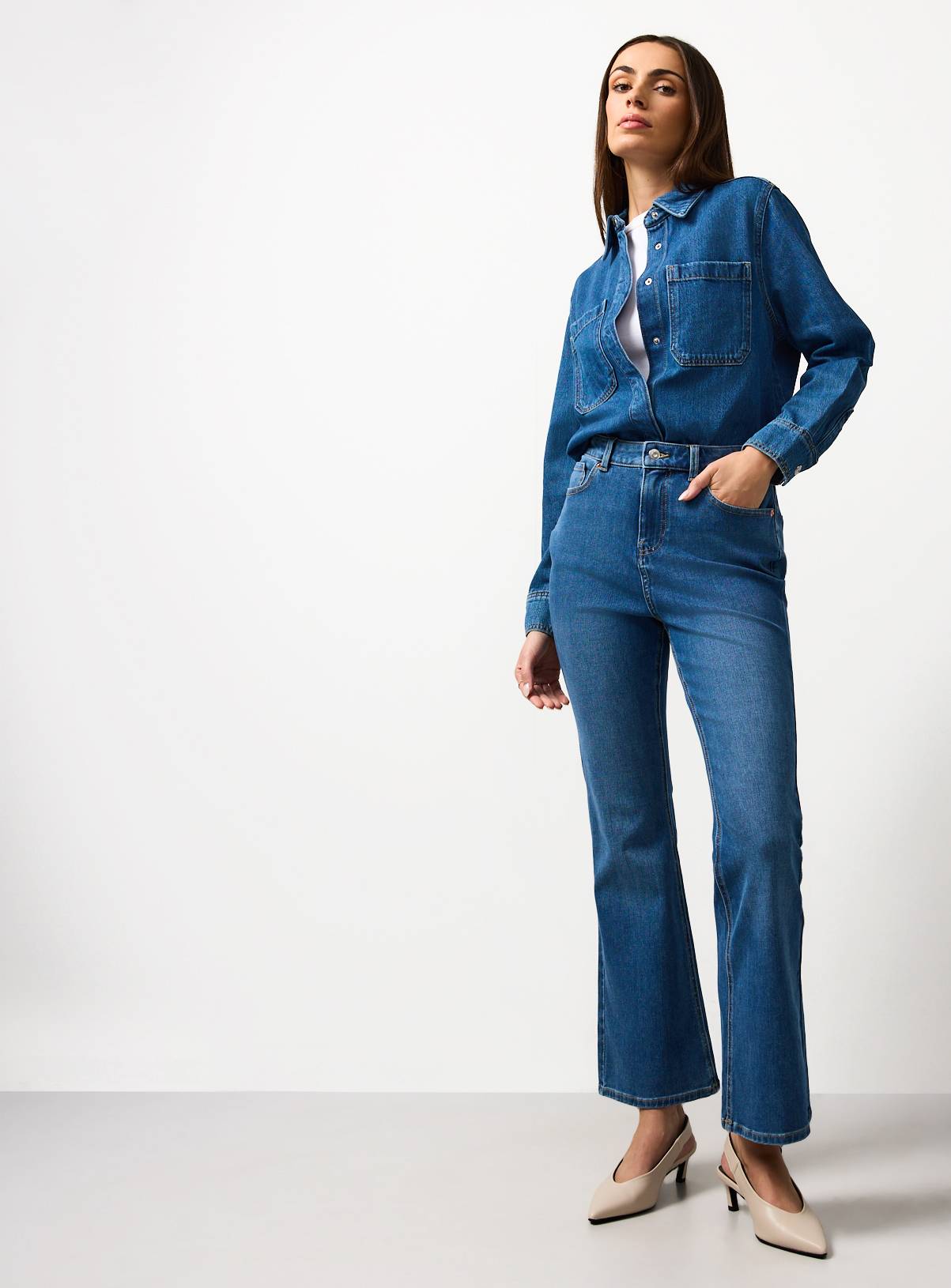 Mid Blue Denim Slim Fit Flares 8R - Image 1